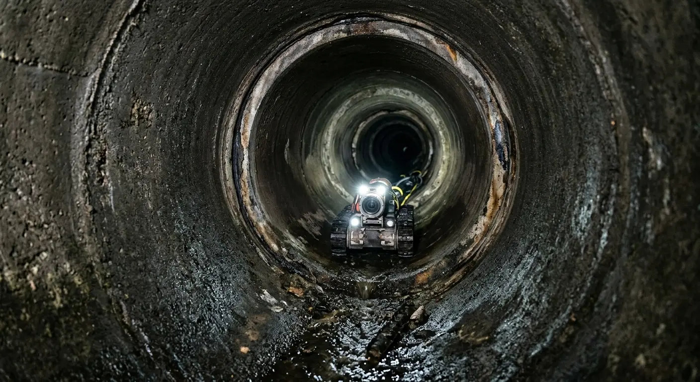 Robotic sewer camera inspecting pipe interior for Sewer Line Repair in New Hempstead